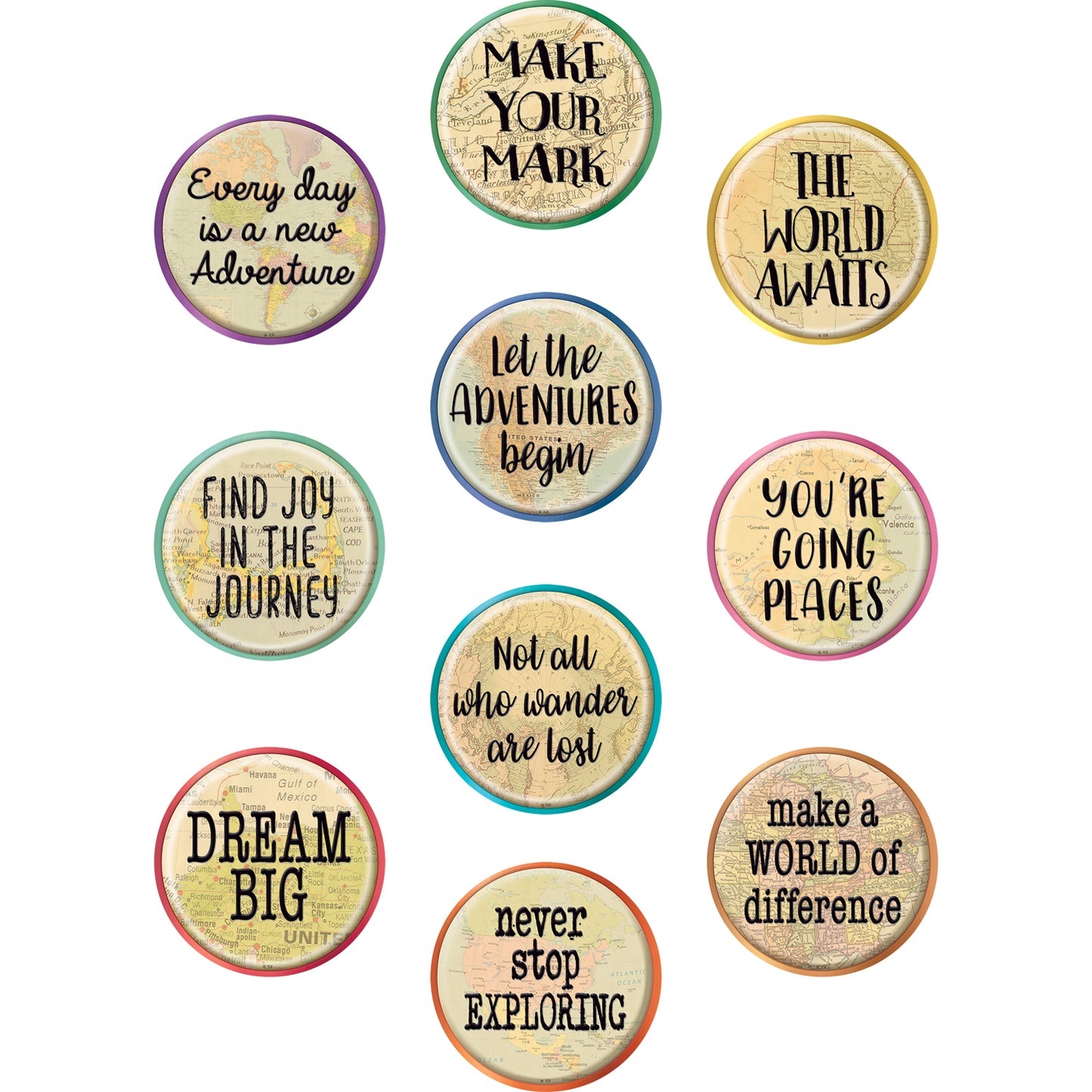 Travel the Map Positive Saying Accents, Pack of 30