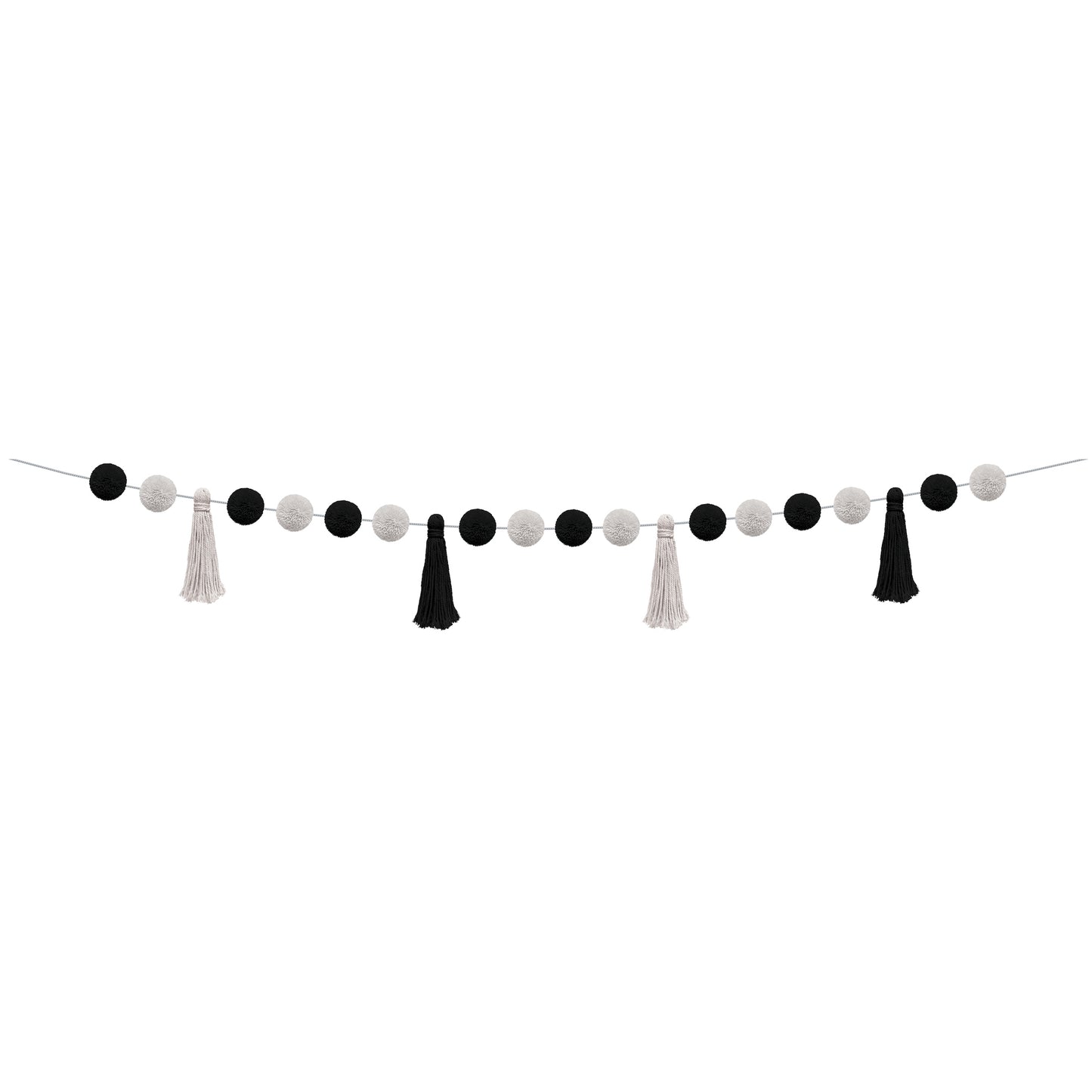 Black and White Pom-Poms and Tassels Garland, Pack of 3