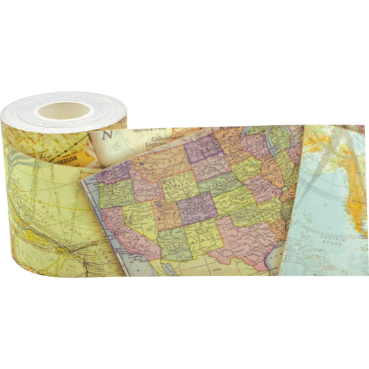 Travel the Map Straight Rolled Border Trim, 50 Feet