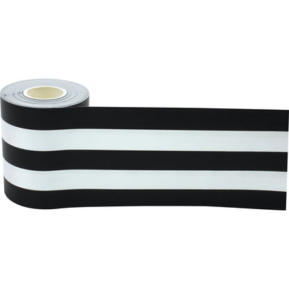 Black & White Stripes Straight Rolled Border Trim, 50 Feet