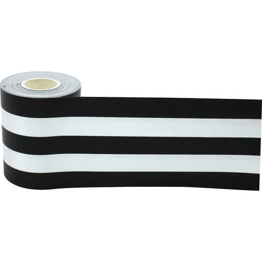 Black & White Stripes Straight Rolled Border Trim, 50 Feet