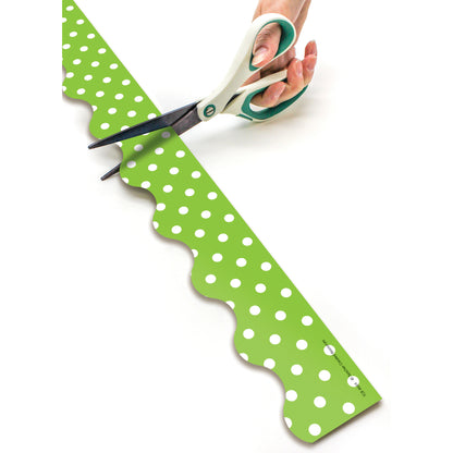 Lime Polka Dots Scalloped Rolled Border Trim, 50 Feet