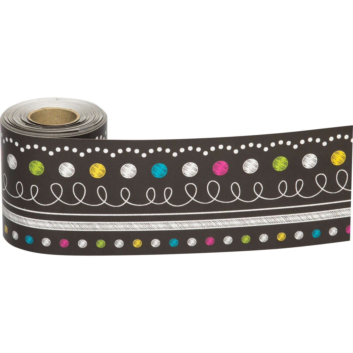 Chalkboard Brights Straight Rolled Border Trim, 50 Feet