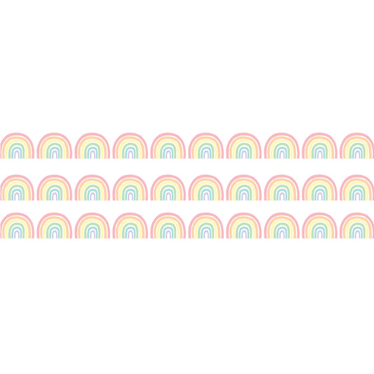 Pastel Pop Rainbows Die-Cut Rolled Border Trim, 50 Feet, 3 Rolls