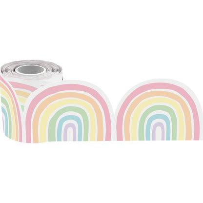 Pastel Pop Rainbows Die-Cut Rolled Border Trim, 50 Feet, 3 Rolls