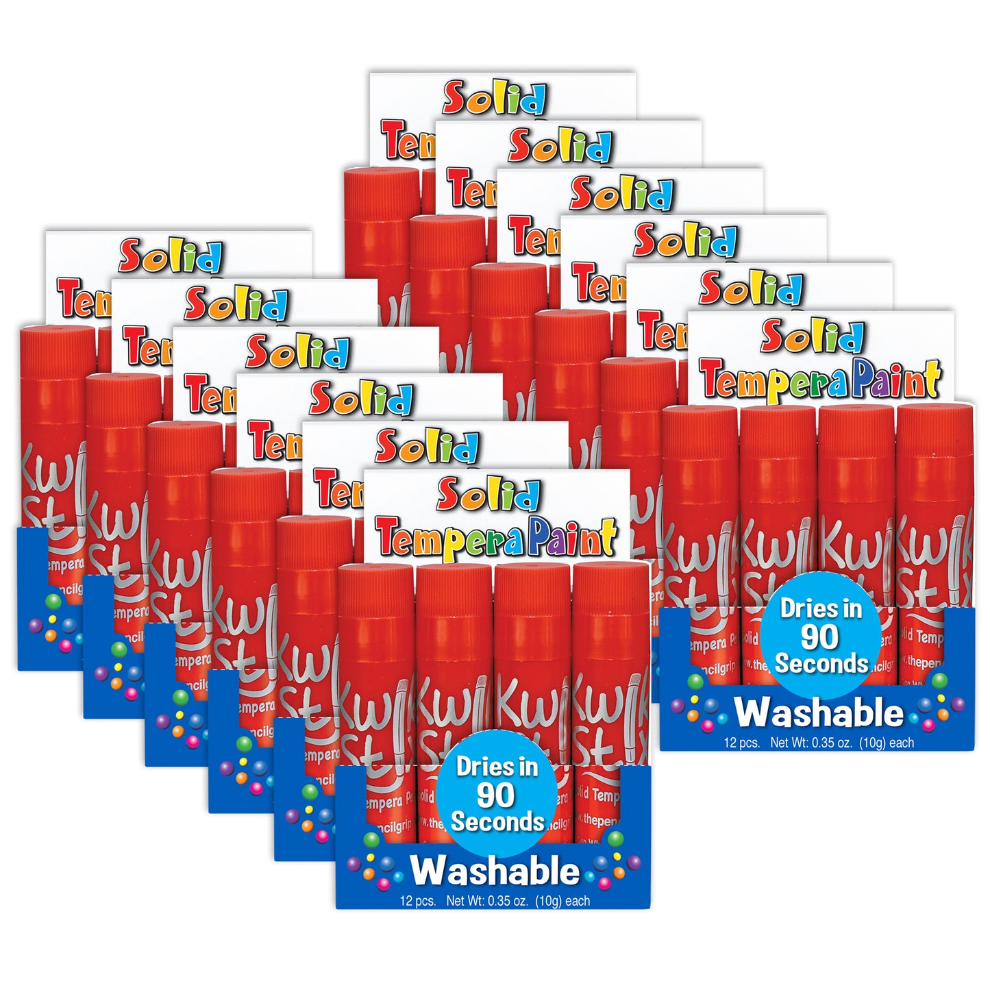 Solid Tempera Paint Sticks, Single Color Pack, Red, 12 Per Box, 12 Boxes