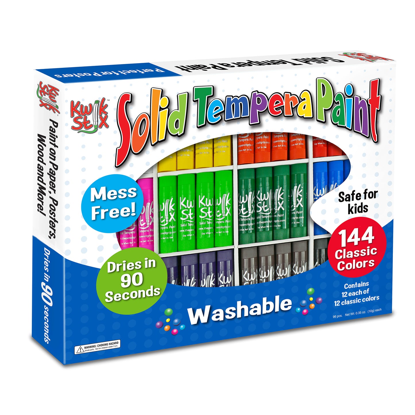 Solid Tempera Paint Sticks Class Pack, 144 Classic Colors - 12 of Each Color