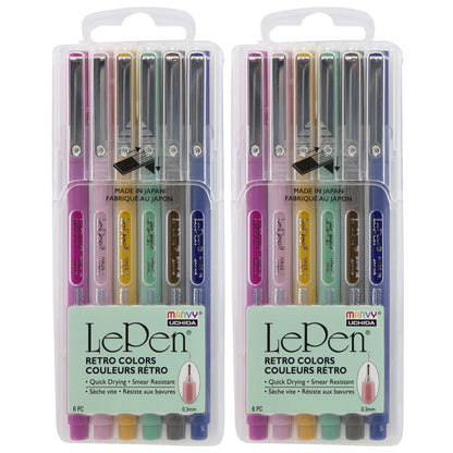 LePen® Micro-Fine Point Pen, Retro, 6 Per Pack, 2 Packs