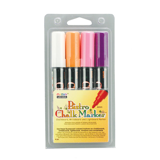 Broad Point Chalk Marker Broad Tip Set 4B, Fluorescent Violet, Orange, Pink, White