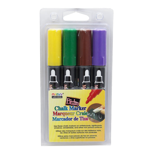 Broad Point Chalk Marker Broad Tip Set 4D, Brown, Green, Yellow, Violet