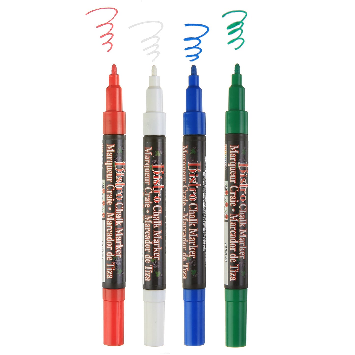 Bistro Chalk Markers, Fine Tip, 4-Color Set, Red, Green, Blue, White