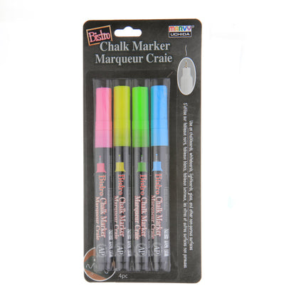 Bistro Chalk Markers, Extra Fine Tip 4-Color Set, Fluorescent Pink, Blue, Green, Yellow