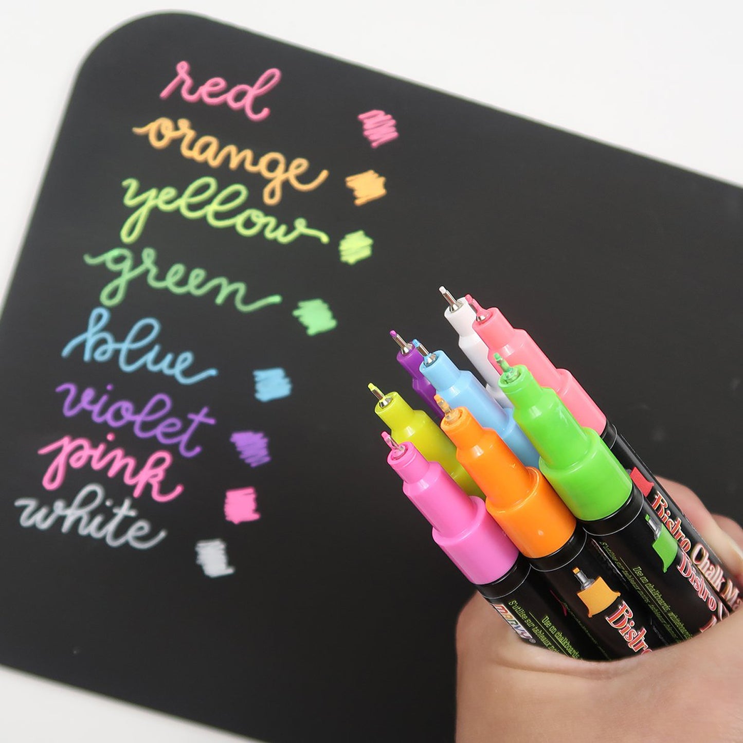 Bistro Chalk Markers, Extra Fine Tip 4-Color Set, Fluorescent Pink, Blue, Green, Yellow