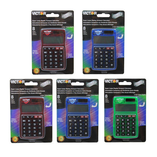 8 Digit Dual Power Pocket Calculator, Translucent Bright Colors, Pack of 5