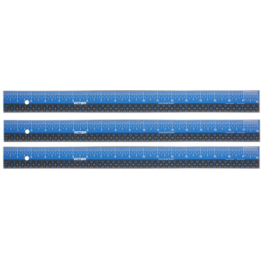 Easy Read™ Ruler, Stainless Steel, Blue/Black, 18", Pack of 3