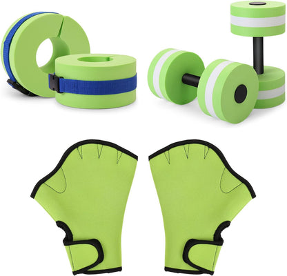 Water Aerobics Set for Aquatic Exercise, Pool Fitness Equipment Foam Water Dumbbell Set, New Upgrade Aquatic Dumbbells and Foam Swim Aquatic Cuffs, Water Workout Fitness Tool