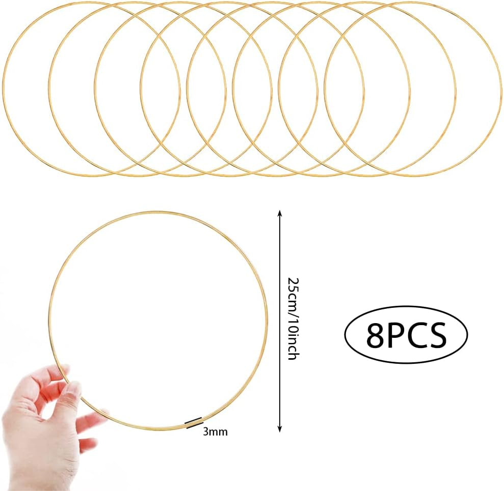 8Pcs 10Inch Metal Crafts Hoops Wreath Macrame Creations Ring for DIY Crafts Dream Catchers, Floral Macrame Hoop for Wedding Decor, Wall Hanging Craft, Gold