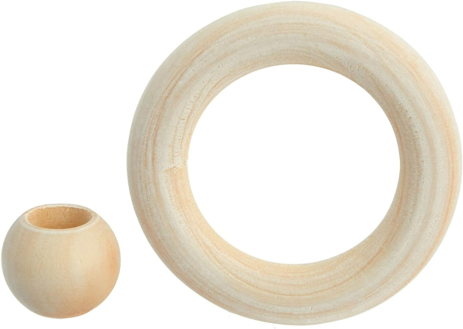Set of 50 Wooden Beads and 30 Wood Rings for Macrame, DIY Pendant Connectors, Wall Hanging Craft (Rings 2.2 In/Beads 20Mm)