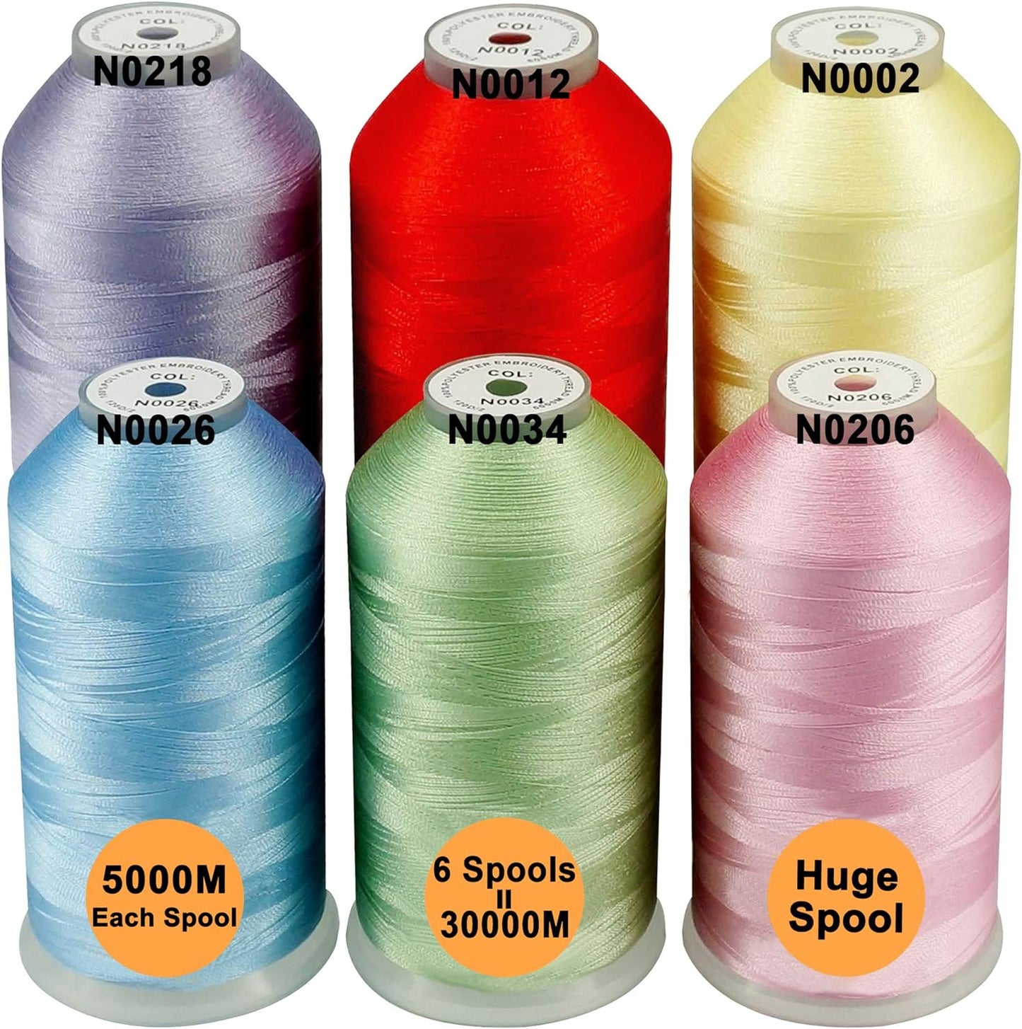 Polyester Embroidery Machine Thread Assorted Color Packs - 40 Options - 5000M Spool - for All Embroidery Machines