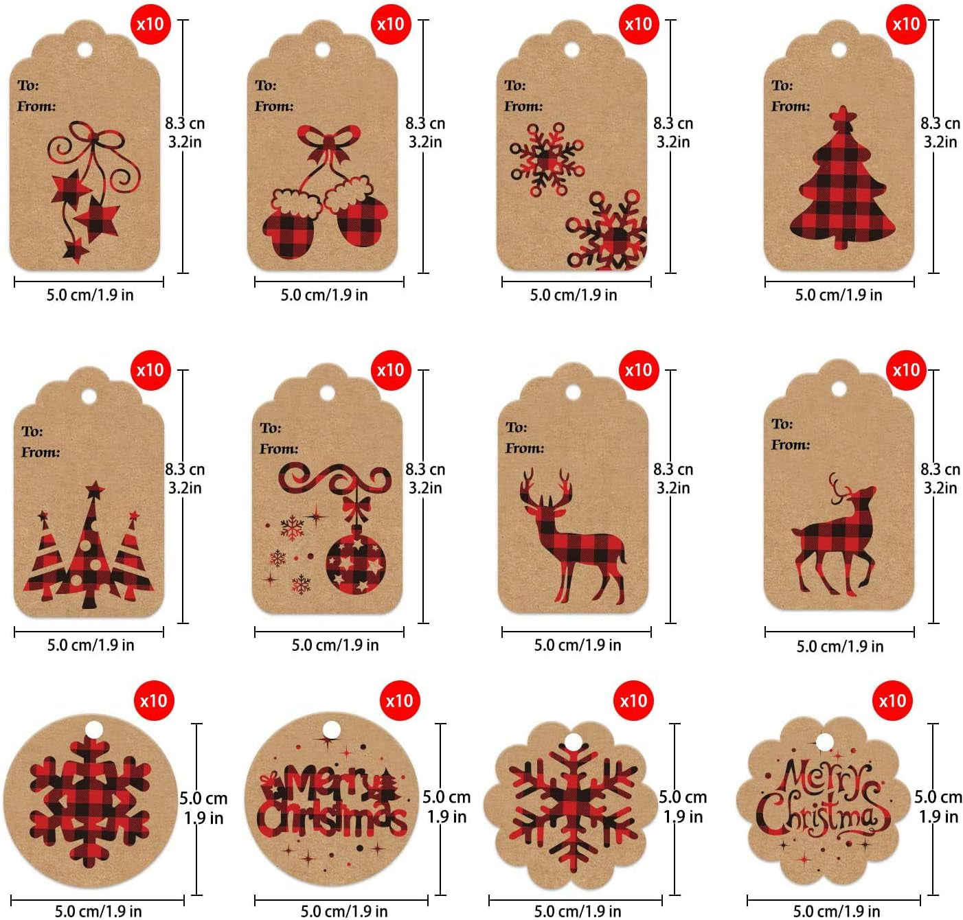 Christmas Tree Gift Tags,120Pcs Xmas Kraft Paper Gift Hanging Tags with 230 Feet String Twine