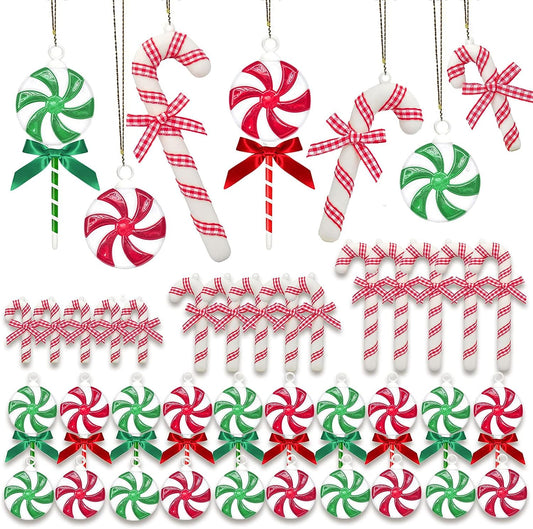 Christmas Candy Cane Decorations Plastic Christmas Tree Hanging Ornaments Swirl Peppermint Lollipop, Shatterproof Christmas Candyland Christmas Ornaments for Holiday Decor Party Favors 35 Pcs