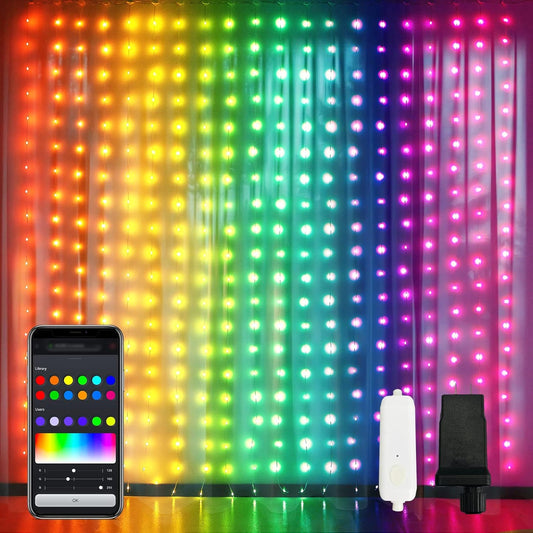 App-Controlled Color Changing Curtain Lights, 400 LED RGB String Lights for Halloween, Bedroom, Window, Wall, Party, Backdrop, Christmas, Indoor, and Outdoor Decorations, 6.5X6.5 Ft