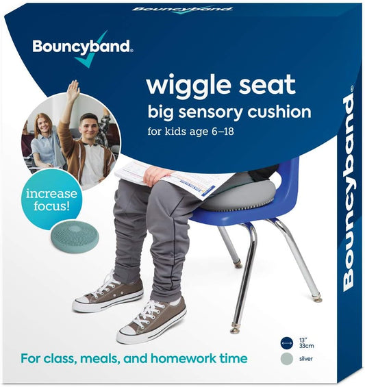 Bouncyband – Wiggle Seat – Silver, 13” D – Large Sensory Cushion for Kids Ages 6-18+ – Promotes Active Learning, Improves Student Productivity, Includes Easy-Inflation Pump