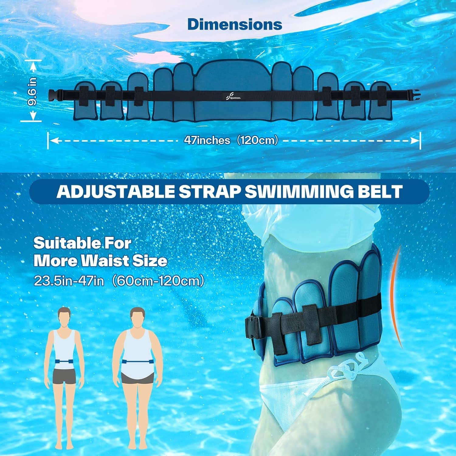 Aqua Belt Water Aerobics Equipment:  Aqua Float Belts Swimming Pool Exercise Set with Adjustable Buoyancy Blocks Jogger Floatation Belt for Adults Youth Aquatic Fitness Training