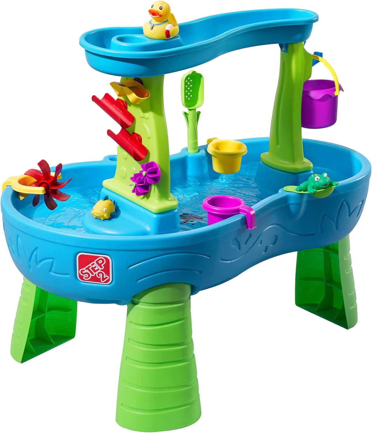 Rain Showers Splash Pond Toddler Water Table, Outdoor Kids Water Sensory Table, Ages 1.5+ Years Old, 13 Piece Water Toy Accessories, Blue & Green