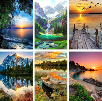 6 Pack Paint by Numbers for Adults Kids Beginner, Adult DIY Landscape Oil Painting for Home Wall Decor 12X16 Inch