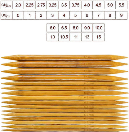 Double Pointed , 75 Pcs Bamboo Knitting Needles Set, 15 Sizes from 2.0Mm-10.0Mm(8 Inches Length)+ 4Pcs Knitting Needles Point Protectors