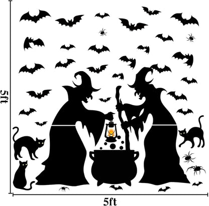 Halloween Decorations Window Clings Decor, Extra Large Witches with Black Cat Bats Spider Cauldron Silhouette Halloween Window Stickers Decals Indoor Outdoor, School Home Office Party, 3 Sheets