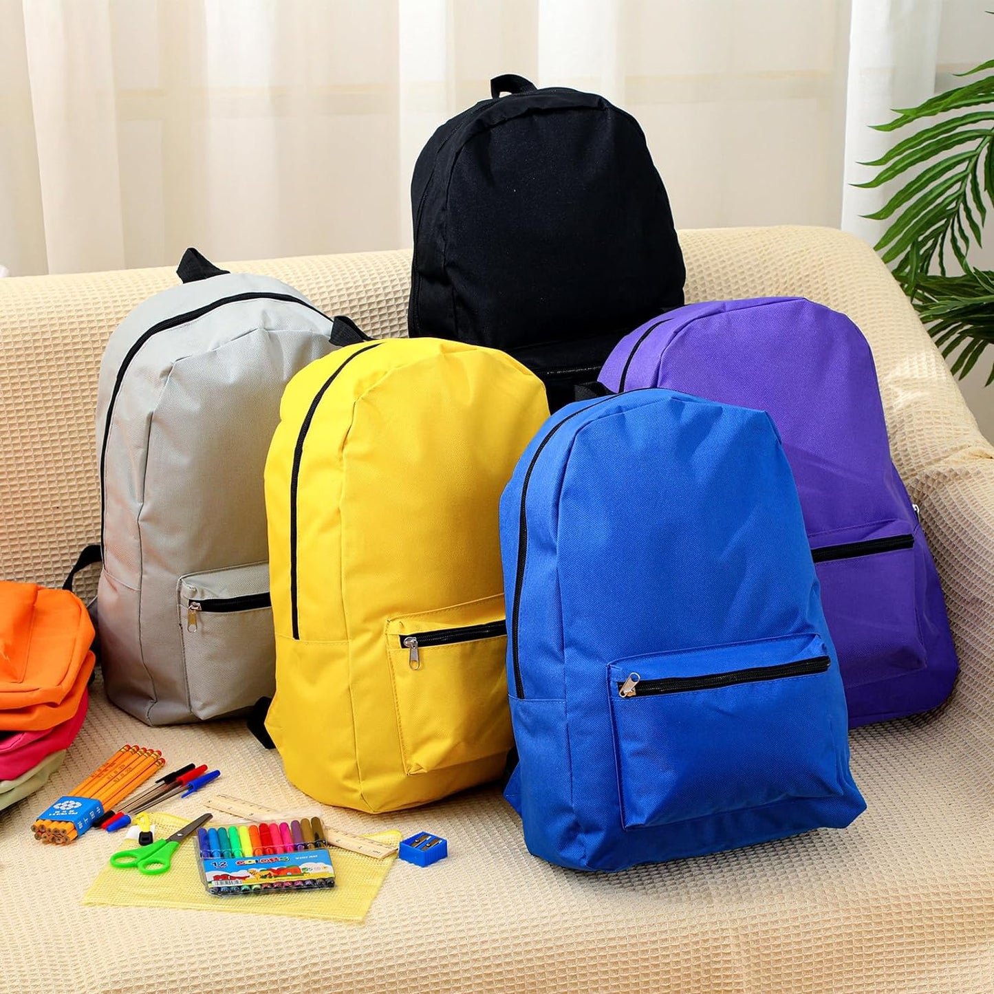 24 Pcs Backpack Bulk 17'' Book Bags and 24 Sets School Supplies Stationery Kit Back to School Stuff for Kids (Multicolor)