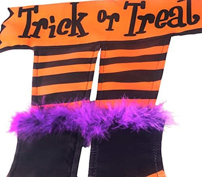 Happy Halloween Graden Flag Trick or Treat Witch Feet Yard Outdoor Banner Decorations Home Decor Double Sided (Garden Flag)