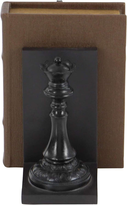 29745 Chess King and Queen Decorative Bookend Royal Exquisite Vintage Retro Book Ends Shelf Organizers Books Stopper Black Statues Sculpture 7 Inch