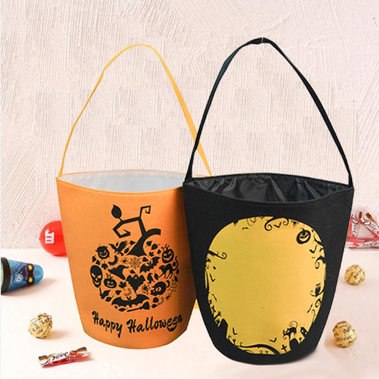 2PCS Halloween Trick or Treat Bags Candy Bucket Canvas Bags Moon and Pumpkin Bucket Reusable Halloween Bucket Large Halloween Bucket