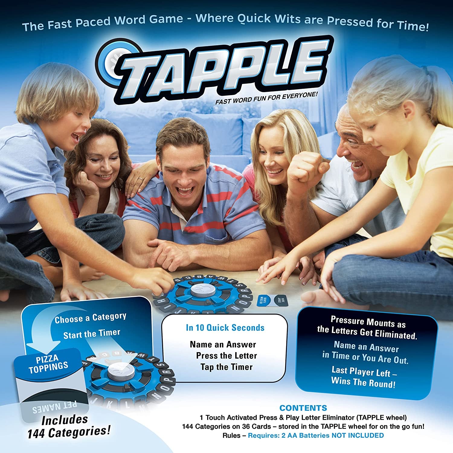 TAPPLE® Word Game | Fast-Paced Family Board Game | Choose a Category & Race against the Timer to Be the Last Player | Learning Game Great for All Ages (1 Pack)