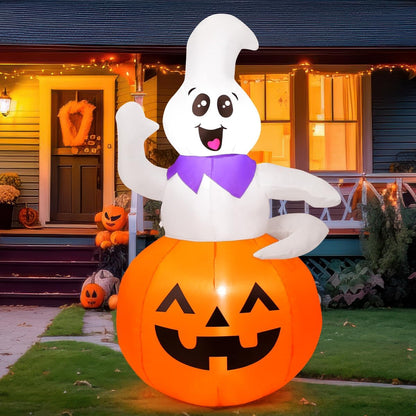 5 FT Halloween Inflatable Cute Pumpkin Ghost Outdoor Decorations Blow up Yard Ghost in Pumpkin with Built-In Leds for Indoor Party Garden Lawn Decor