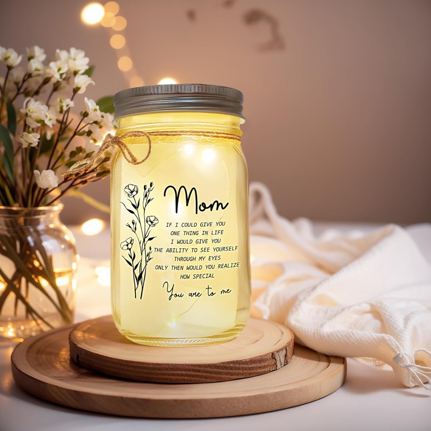 Gifts for Mom, Birthday Gifts for Mom from Daughter/Son, Mason Jar Night Light Mom Gifts, Christmas Thanksgiving Day Best Gifts for Mom/New Mom/Expecting Mom, Home Decoration Night