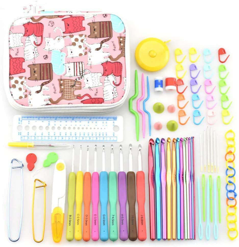 Crochet Hooks Kit with Case, 85-Piece, Ergonomic Crochet Needles Weave Yarn Kits DIY Hand Knitting Art Tools for Beginners and Experienced Crochet Lovers