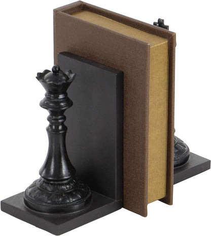 29745 Chess King and Queen Decorative Bookend Royal Exquisite Vintage Retro Book Ends Shelf Organizers Books Stopper Black Statues Sculpture 7 Inch