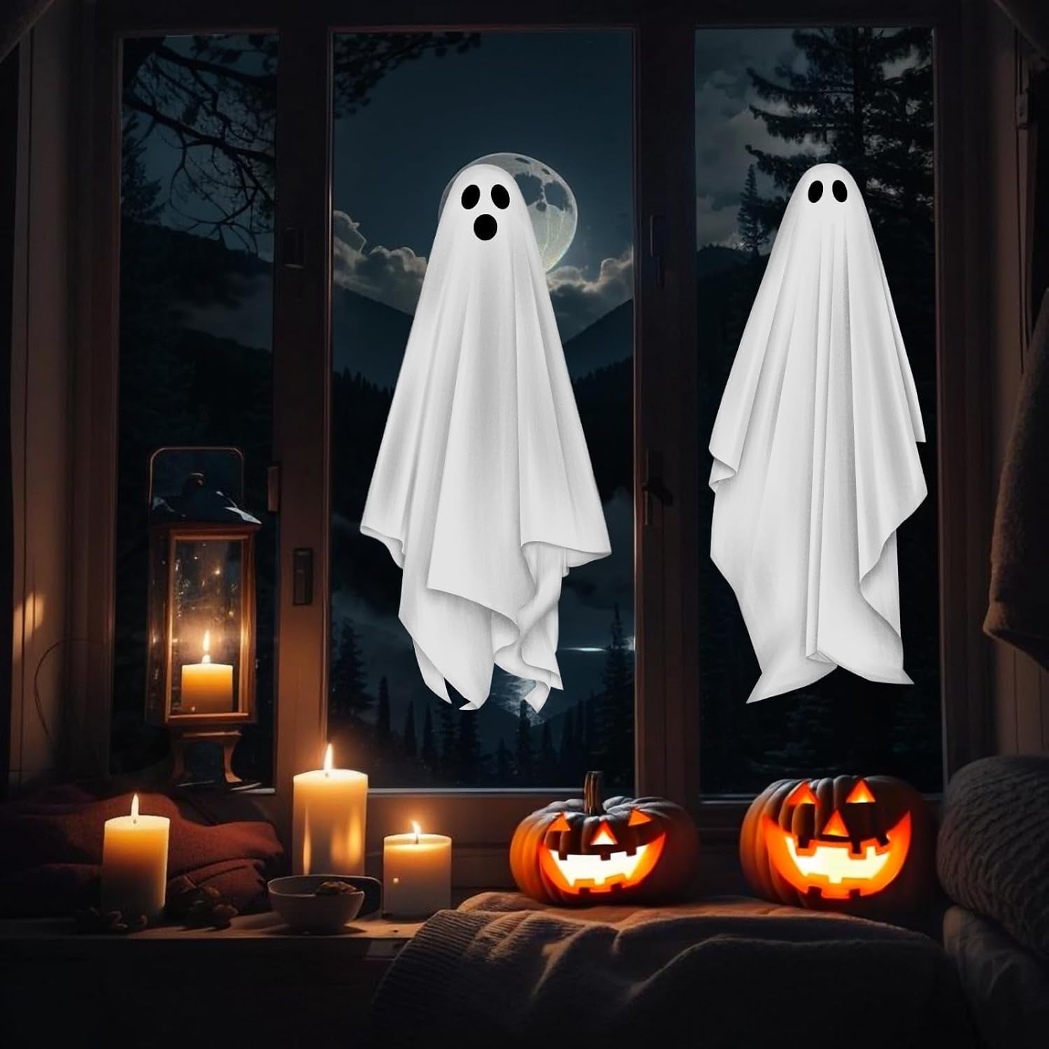 Halloween Decorations Window Clings Decor, Large White Ghosts Silhouette Halloween Window Decals Indoor, School Home Office Party Supplies for Glass Windows, 3 Sheets