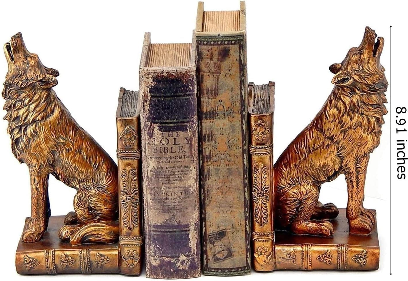 26362 Decorative Bookends Howling Wolf Animal Cabin Farmhouse Vintage Bookshelf Home Decor Tabletop Shelves Nonskid Heavy Book Stoppers 9 Inch