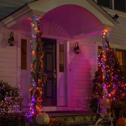 Halloween 300 LED String Lights, 100FT String Lights with 8 Lighting Modes, Halloween Decorations for Party Carnival Supplies, Outdoor Yard Garden Decor (Purple & Orange)