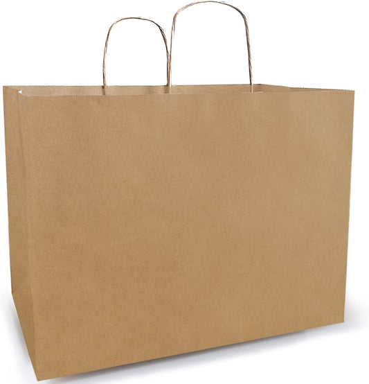 16X6X12 Inches 50 Pack Brown Paper Bags, Large Kraft Gift Bags, Kraft Shopping Bags, Paper Sacks, Large Paper Bags with Handles for Grocery, Birthdays, Retails, Small Business