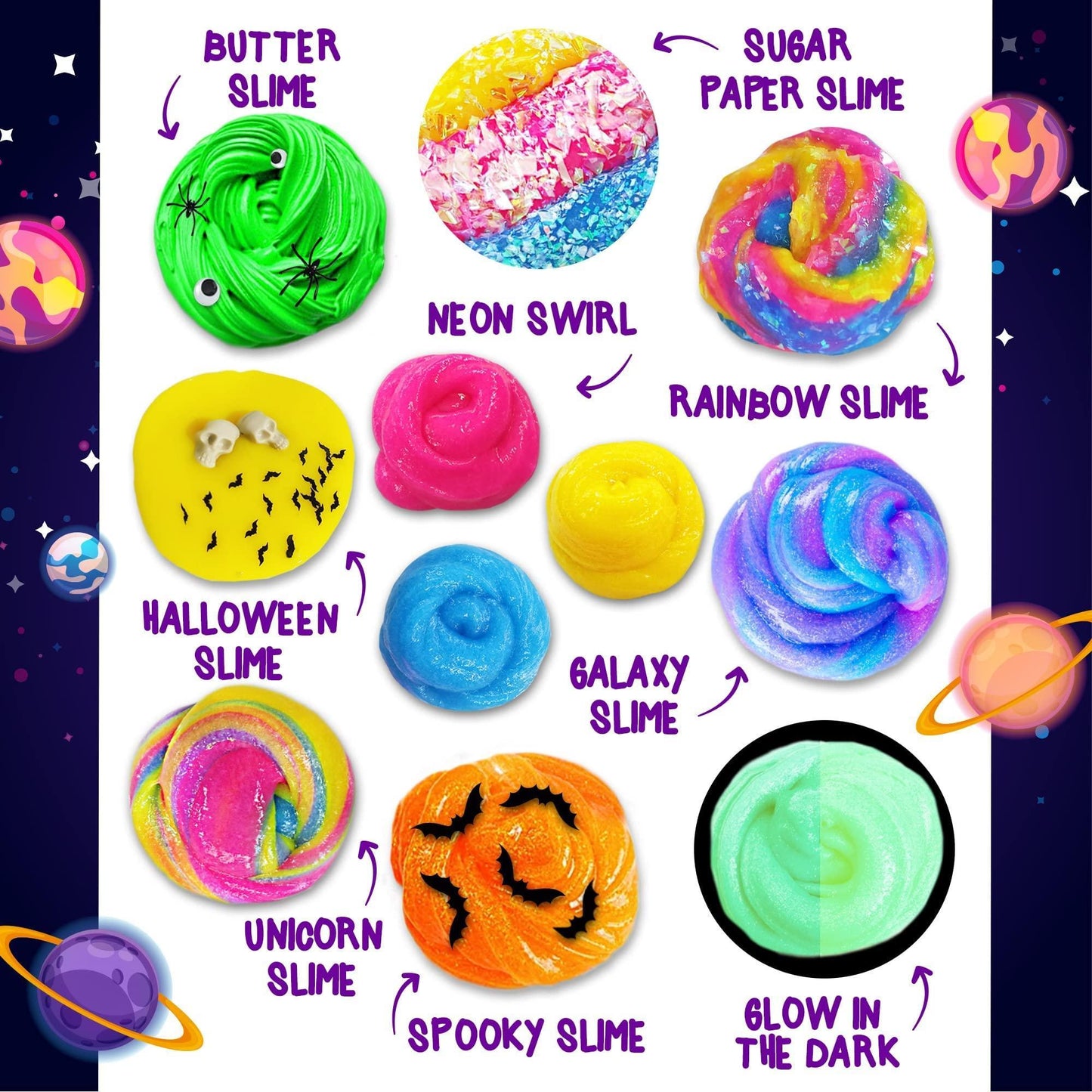 Galaxy & Glow In The Dark Slime Kit For Boys And Girls Make 25 Oz Of Butter