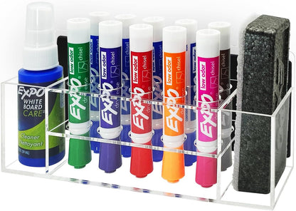 Acrylic Magnetic Dry Erase Marker Holder, 10 Slots White Magnetic Marker Holder, Whiteboard Marker Holder, Magnetic Pen Holder for Office, School, Home, Marker,Eraser,Cleaner Not Included