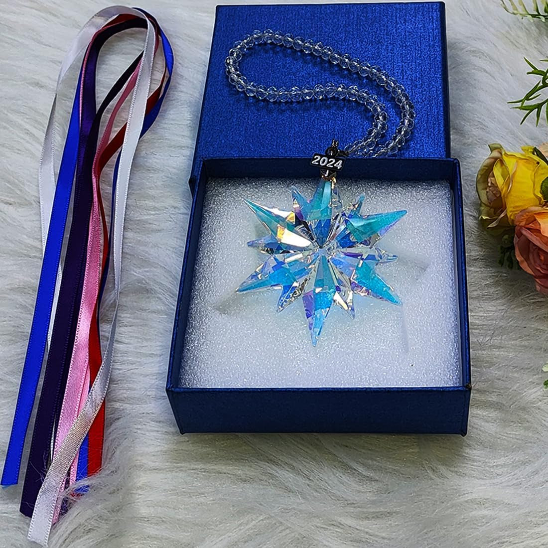 2024 Annual Christmas Ornaments Crystal Snowflake Star, Sparkly Crystal Ornaments for Christmas Tree, Beautiful Christmas Ornaments for Women Girls