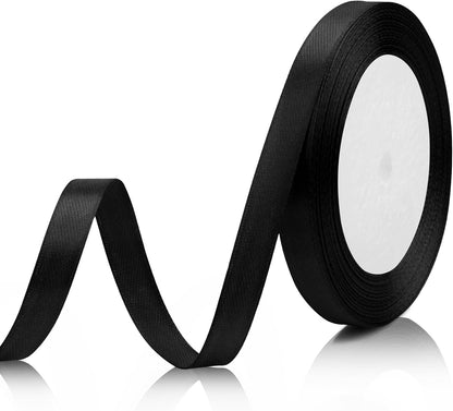 Black Ribbon for Gift Wrapping 3/8 Inch 25 Yds Halloween Ribbon Fall Ribbon Ribbon for Flower Bouquet Fathers Day Thin Ribbons for Crafts Christmas Tree Black Satin Ribbon for Hair Graduation Wedding