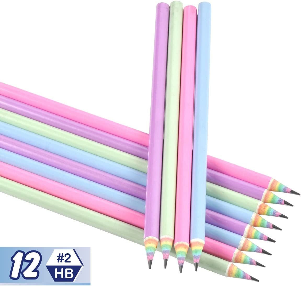 Eco-Friendly Wood & Plastic Free Rainbow Recycled Paper #2 HB Pencils for School and Office Supplies, Pre-Sharpened,12-Pack